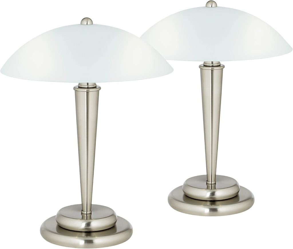 360 Lighting Deco Modern Accent Table Lamps 17' High Set of 2 Brushed Steel Silver Metal Touch On Off White Frosted Glass Dome Shade for Bedroom House Home Bedside Nightstand Office Family