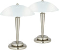 360 Lighting Deco Modern Accent Table Lamps 17' High Set of 2 Brushed Steel Silver Metal Touch On Off White Frosted Glass Dome Shade for Bedroom House Home Bedside Nightstand Office Family