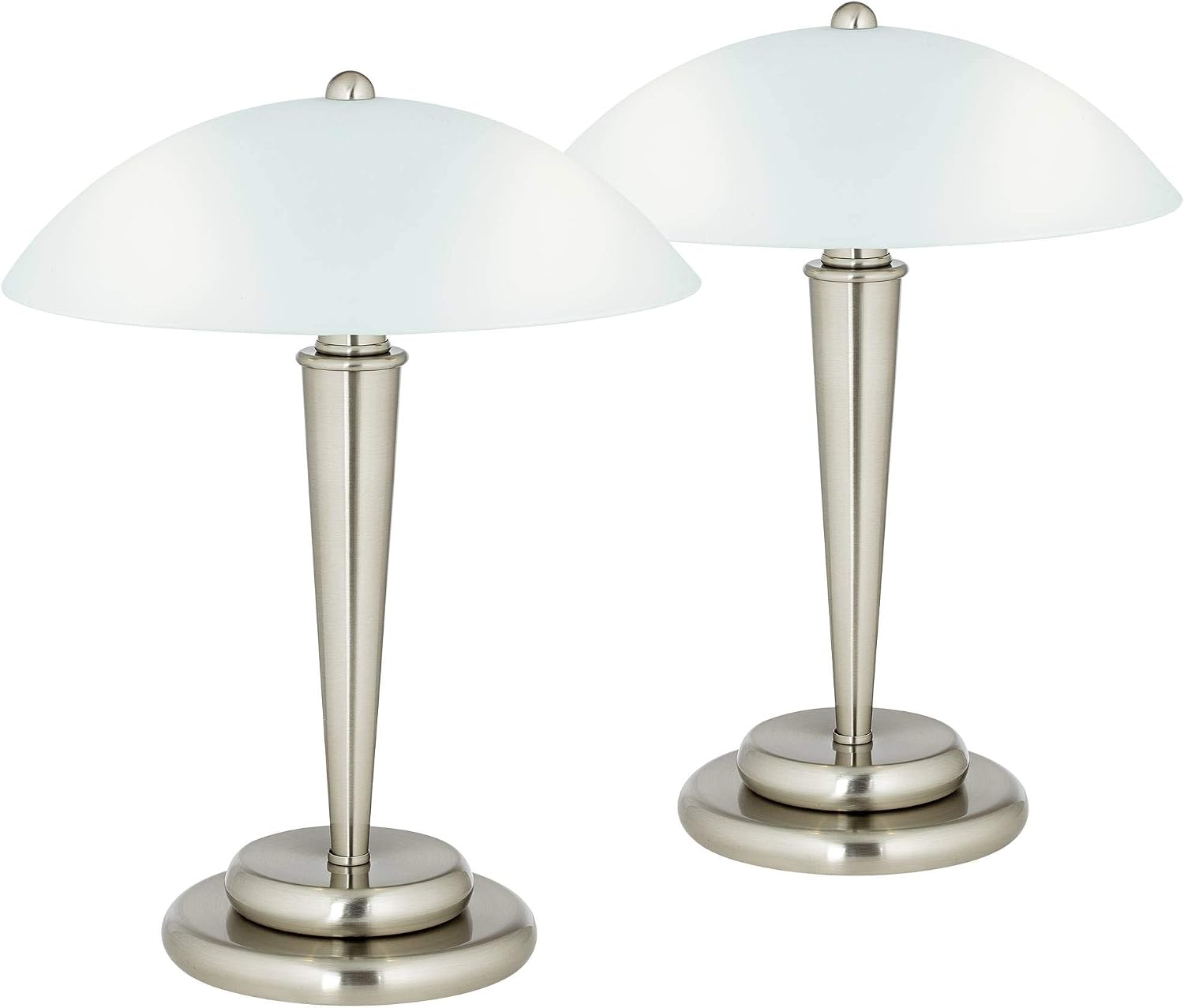 360 Lighting Deco Modern Accent Table Lamps 17' High Set of 2 Brushed Steel Silver Metal Touch On Off White Frosted Glass Dome Shade for Bedroom House Home Bedside Nightstand Office Family