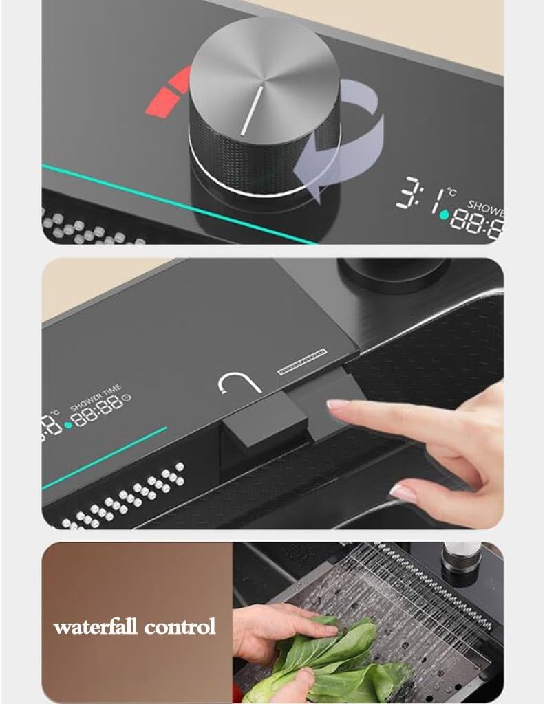 Single Bowl Siphon Sink with Cup Washer Faucet Drain Basket Large Size Single Bowl Sink Stainless Steel Digital Waterfall Flume Kitchen Embedded Sink Easy t(80 * 45 * 21Cm