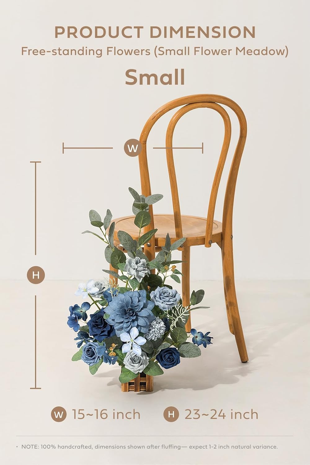 Ling's moment 17.5' Tall Standing Artificial Flowers Arrangements 4pcs Fall Wedding Aisle Runner Chair Decorations Dusty Blue & Navy Centerpieces for Ceremony Reception Rose Floral Party Outdoor