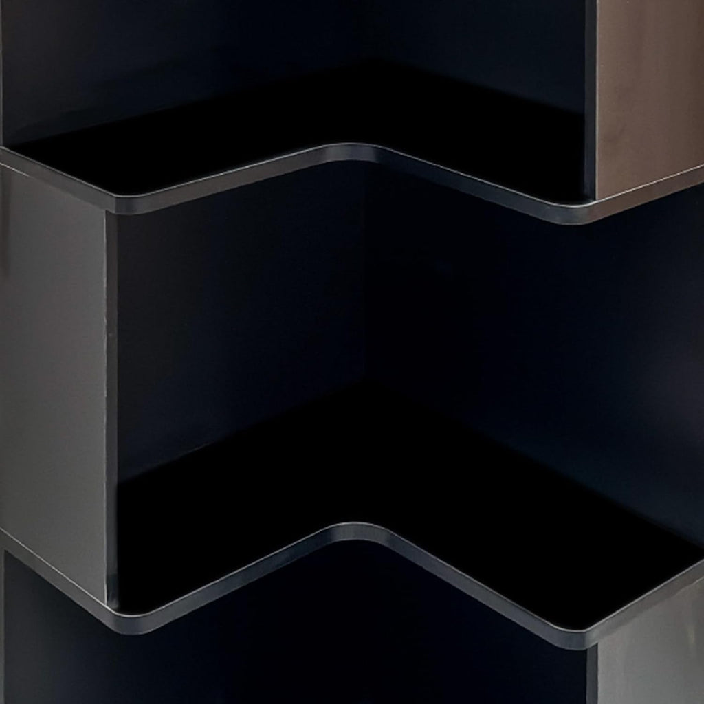 5-Tier Corner Bookshelf with LED Lights, Farmhouse Corner Shelf with Storage and Baffle, Freestanding L-Shaped Bookcase for Home Office Living Room Apartment, Black