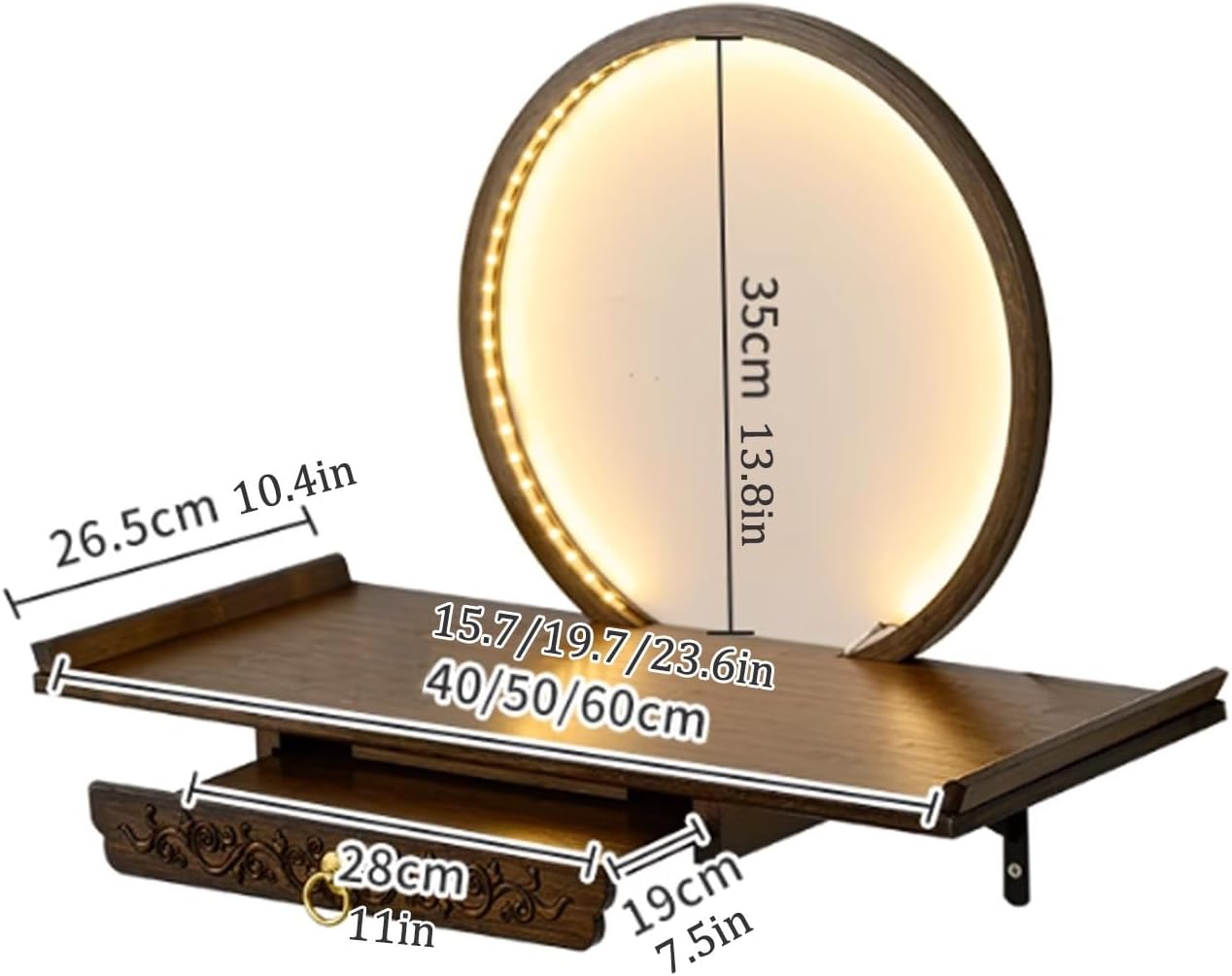 Wall-Mounted Buddha Statue Stand with LED Light Household Small Buddhist Shrine Altar Table with Retractable Pull Plate Bamboo Prayer Offering Table Wall Altar Shelf for Incense Offerings.(Walnut,50X2