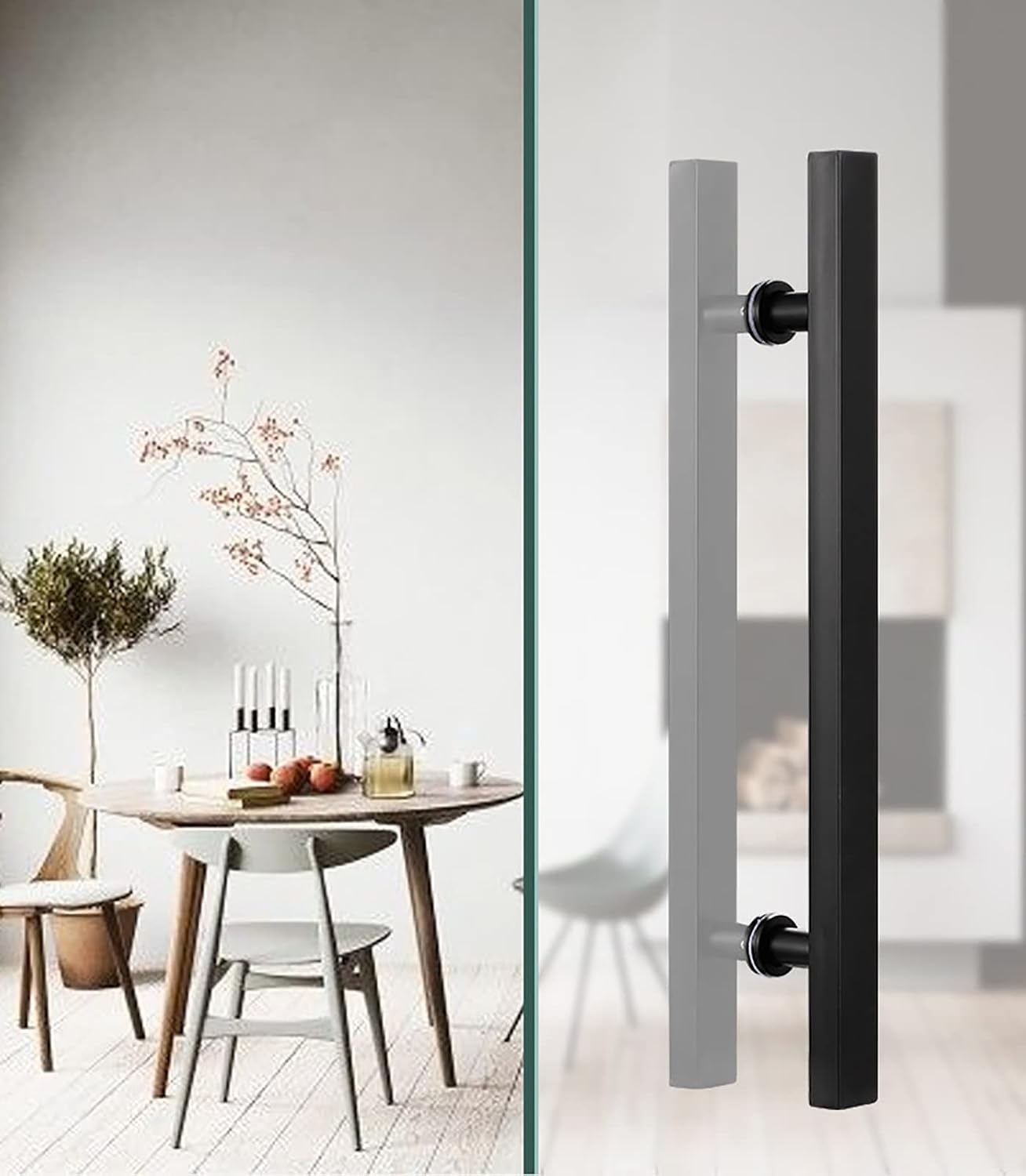 Door Pull Modern Sliding Door Handles Set,Double Sided Barn Doors Shower Door Wood Gate Push Bar with Screws (Gold 60cm/24inch) (Matte Black 80cm/32inch)