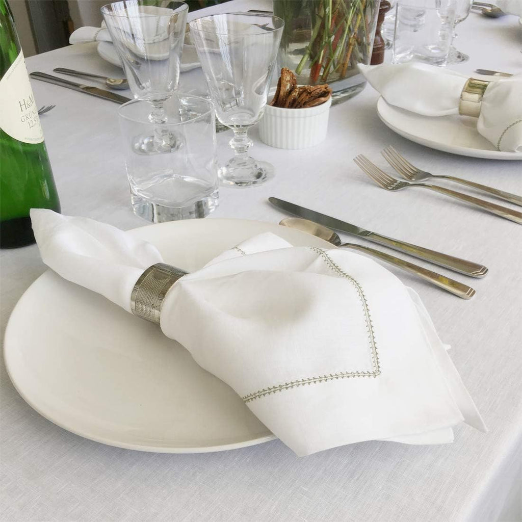 Huddleson White Oval Linen Tablecloth 67x104 Oval Table Cloth Luxury Italian Linen Sewn in US