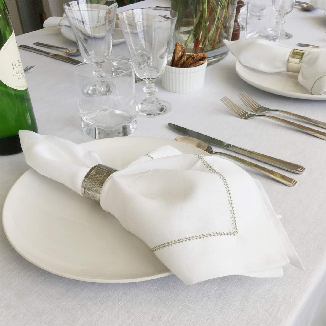 Huddleson White Oval Linen Tablecloth 67x104 Oval Table Cloth Luxury Italian Linen Sewn in US