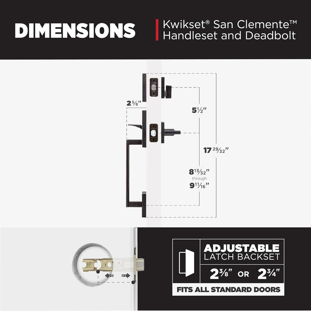 Kwikset San Clemente Front Door Lock Handle and Deadbolt Set, Entry Door Handleset Exterior with Interior Reversible Lever, Venetian Bronze, Pick Resistant SmartKey Rekey Deadbolt Security
