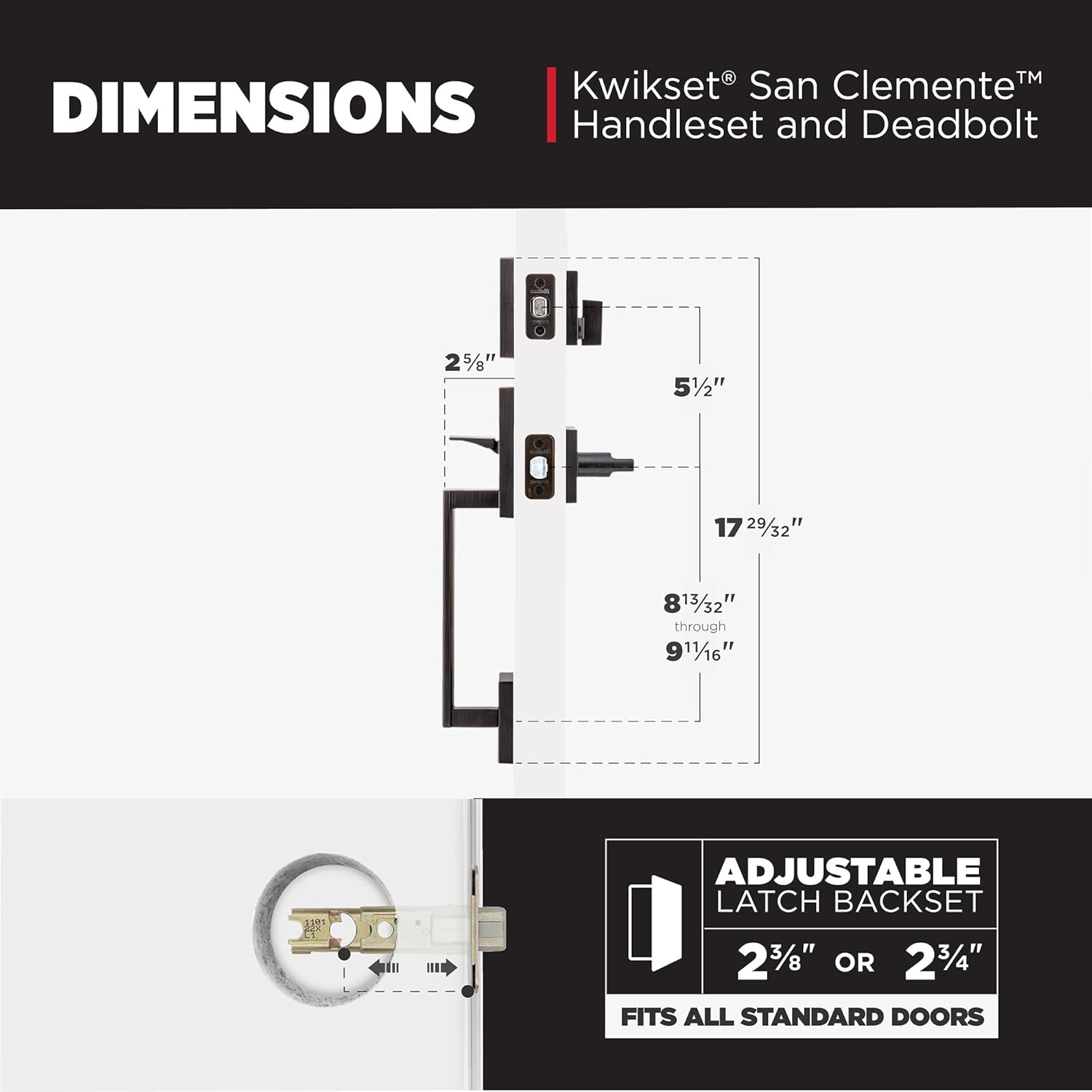 Kwikset San Clemente Front Door Lock Handle and Deadbolt Set, Entry Door Handleset Exterior with Interior Reversible Lever, Venetian Bronze, Pick Resistant SmartKey Rekey Deadbolt Security