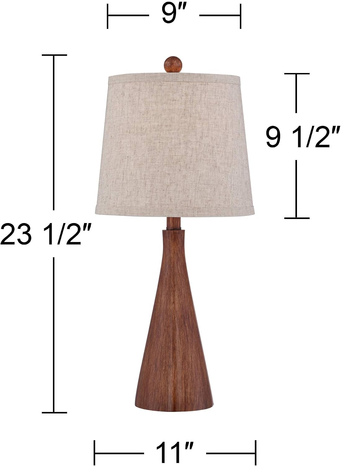 360 Lighting Fraiser 23 1/2' High Cone Small Mid Century Modern Accent Table Lamps Set of 2 Brown Wood Finish Cottage Core Living Room Bedroom Bedside Nightstand House Office Home Oatmeal Shade