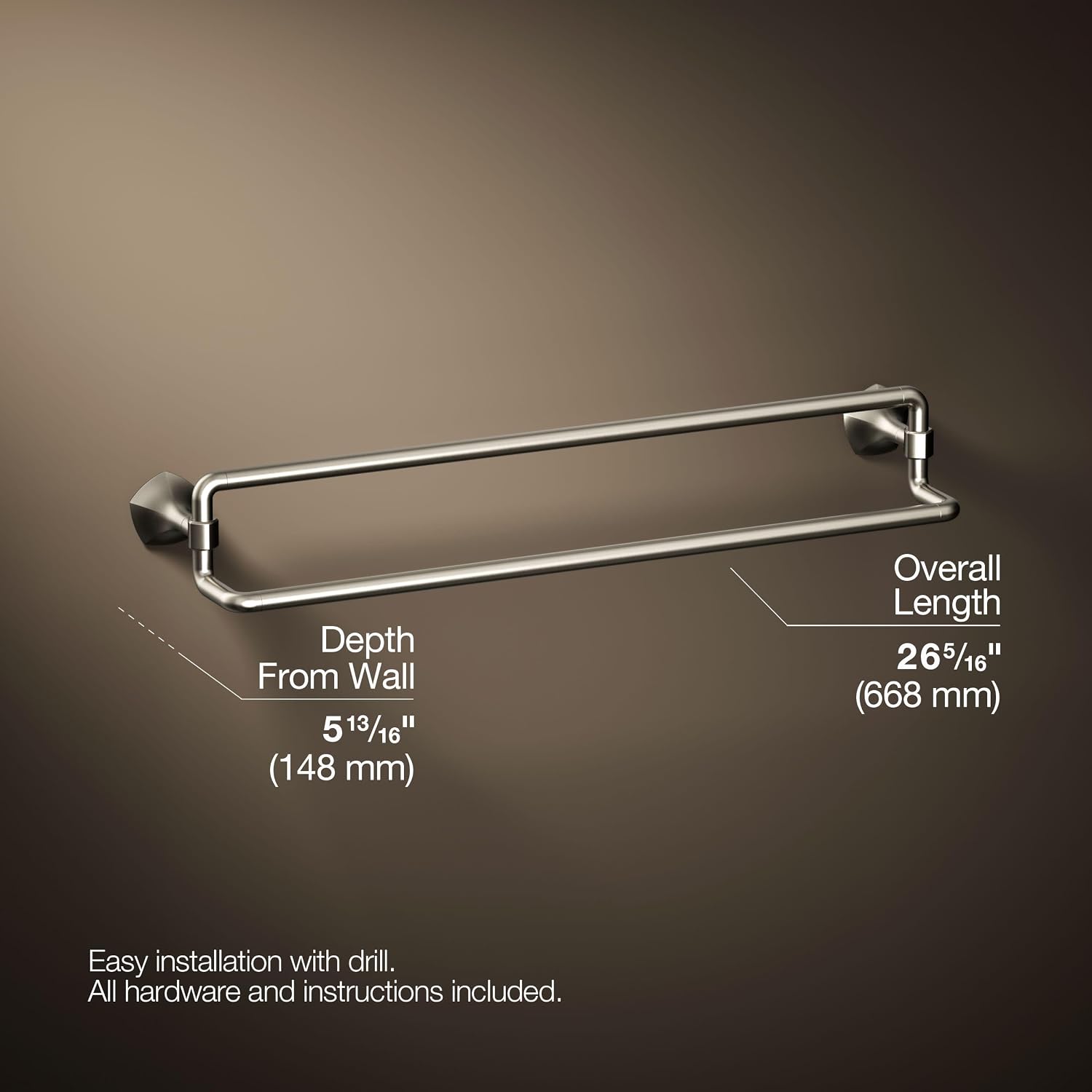 Kohler 27062-BN Occasion® 24' Double Towel bar, Vibrant Brushed Nickel