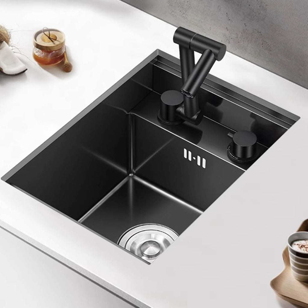 Black Sink with Cover Single Bowl Sink with Foldable Faucet Single Bowl Sink Hidden Sink Undercounter Sink(One Color-32x43cm