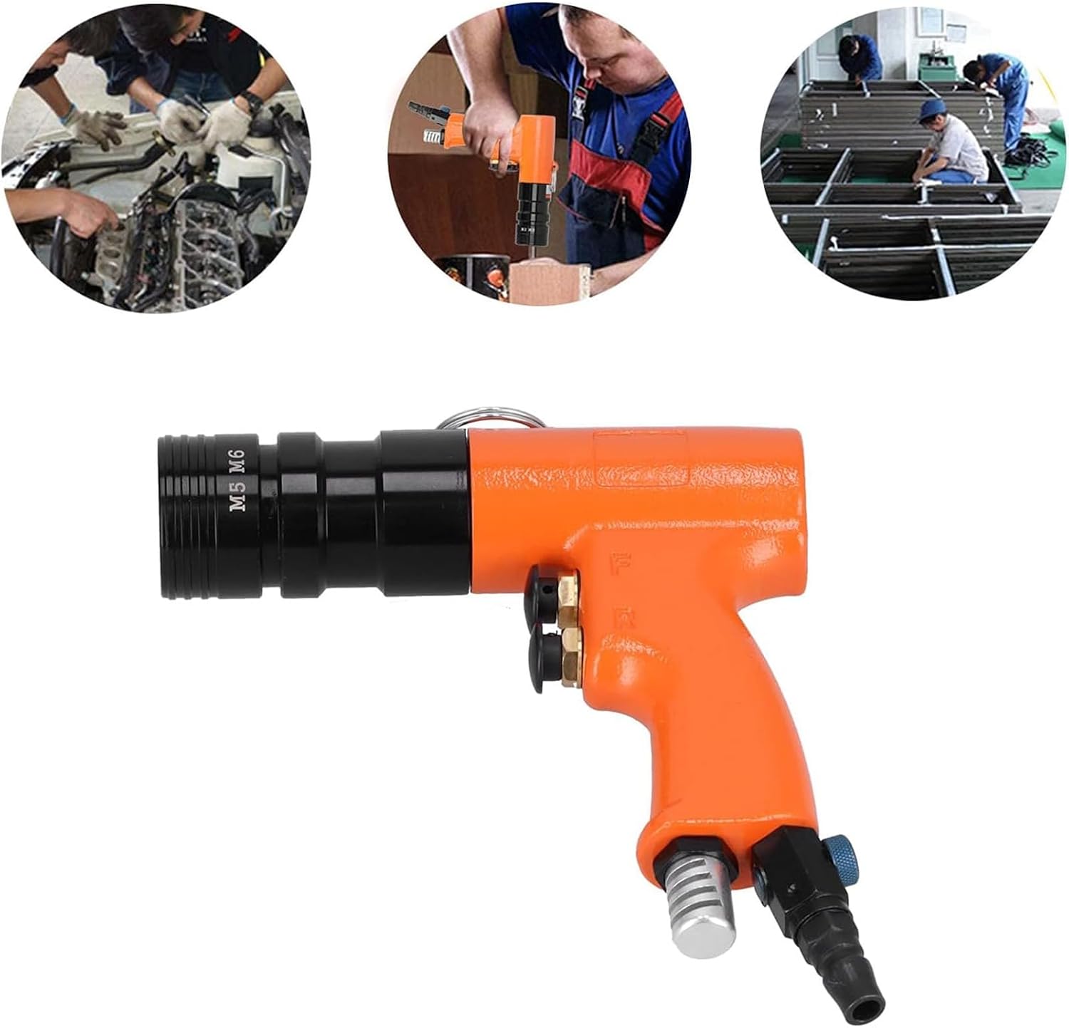 Duty Rivnut Tool, Pneumatic Rivet Nut Gun, Set Pop Rivet Nut Tool with Speed Adjustable and M5-M6 Nuts, Strong Pulling Force, for Alloy Steel Construction Industrial Riveting Operations