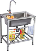 Stainless Steel Utility Sink Commercial Kitchen Sink with Swivel Faucet and Storage Shelves, Free Standing Deep Oversized Single Bowl Sink for Laundry, Garage, Indoor Outdoor