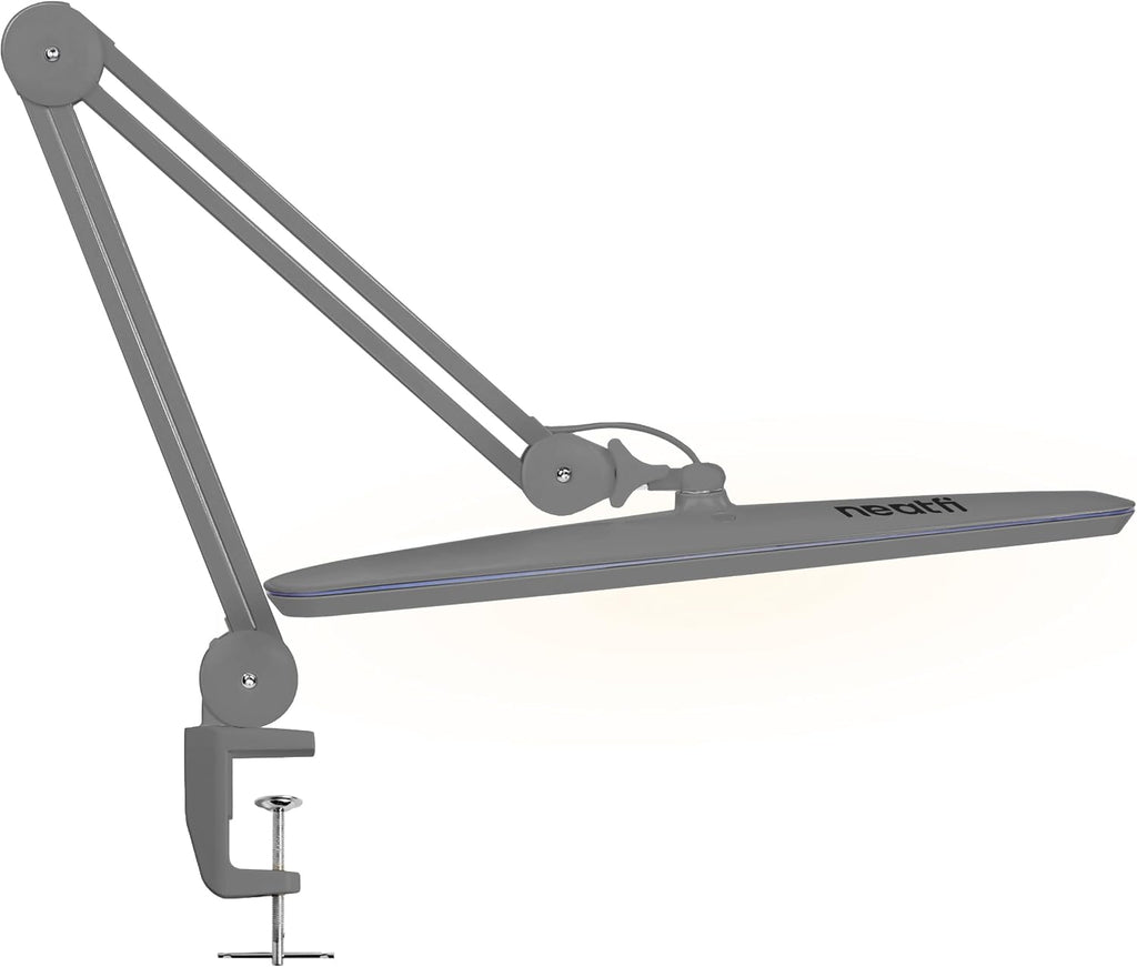 Neatfi XL 2,200 Lumens 20W LED Task Lamp – 23' Ultra-Wide Head | 182 SMD LEDs | 4 Brightness Levels | 3 Light Modes | Eye-Caring, Glare-Free | Adjustable Arm (Silver, CCT with Clamp)