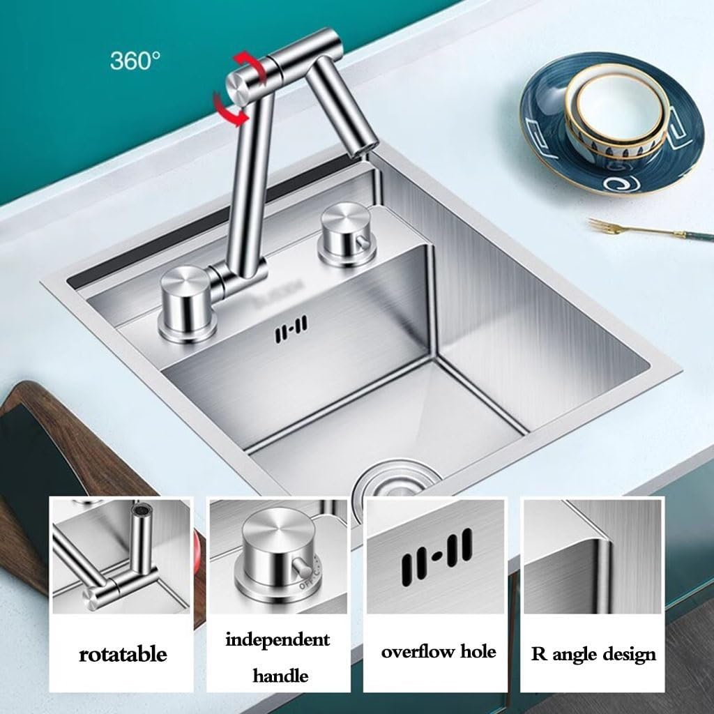 Kitchen Sinks, Single Bowl Concealed Stainless Steel Sink on Countertop Small Size Single Bowl Sink Dishwashibasin at Bar (42 * 42 * 23Cm