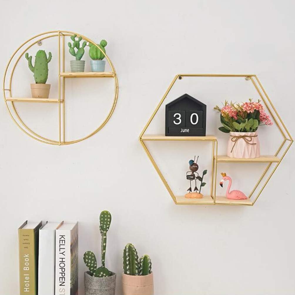 Cabilock Wall Mounted Shelves Floating Shelves Hanging Rack Shelf Rustic Flower Vase Hexagon Hive Wall Bracket for Living Room Bedroom Bathroom Kitchen Office Decorations 49 x 49 x 13 cm Metal Shelf