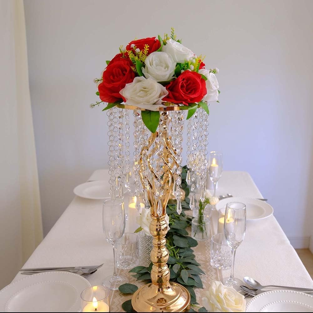 20 pcs 21.65 Inch Wedding Gold Flower Centerpieces Crystal Metal Flower Vase Wedding Centerpieces for Tables Decorations