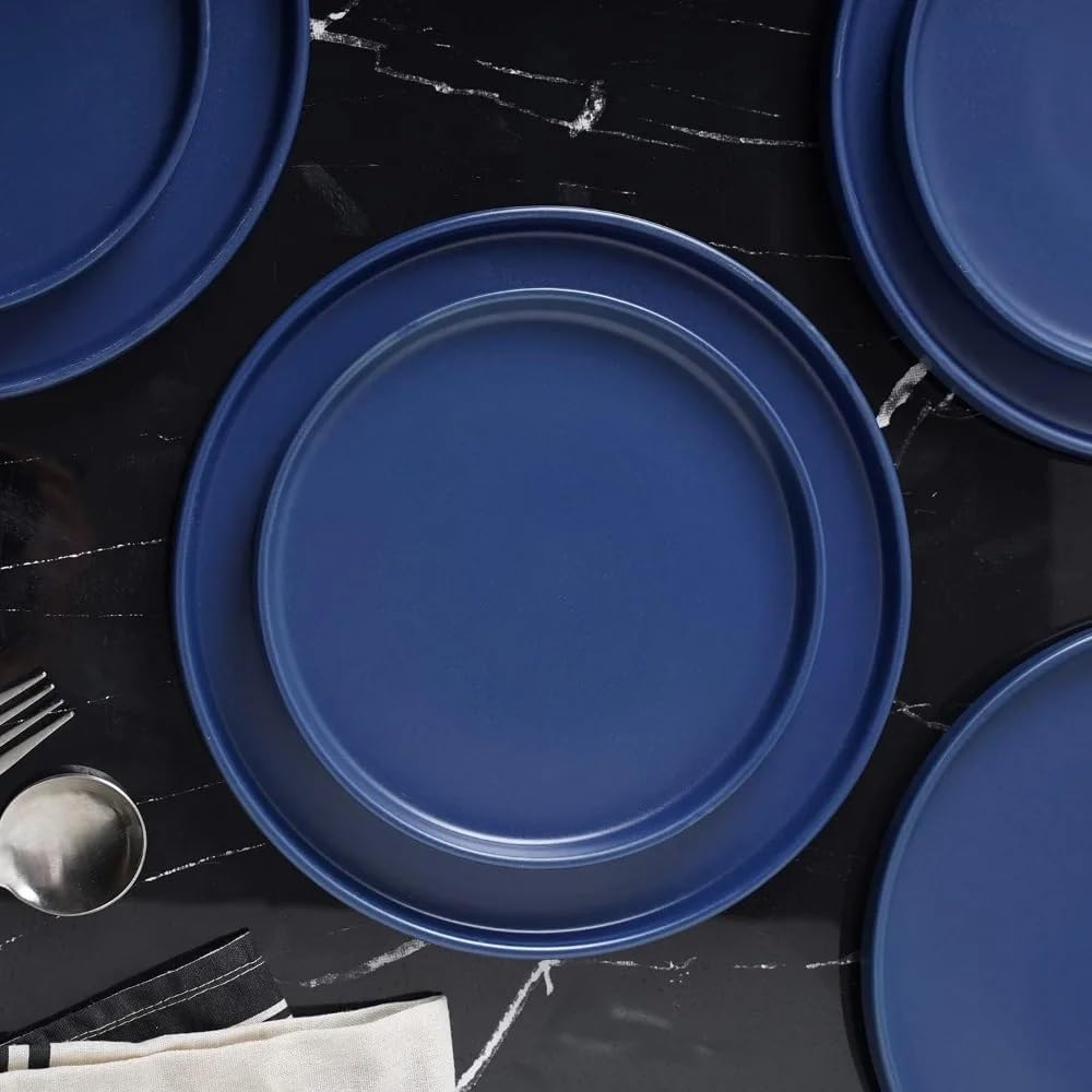 Food Plate Set Stoneware 24-Piece Round Dinnerware Ceramic Dishes to Eat Plates Dinner Sets Dish Tableware Bar