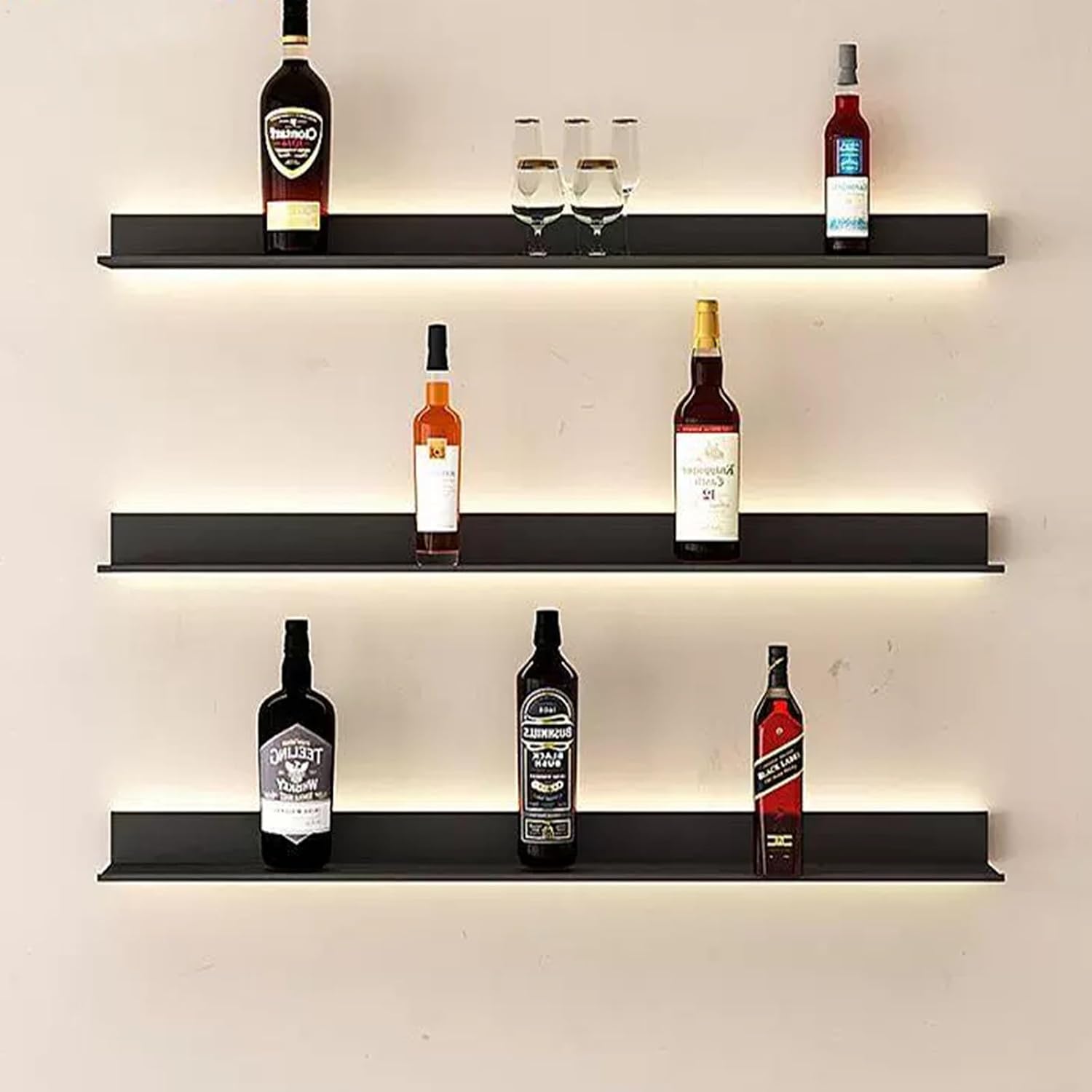 Floating Shelves Wall Mounted, Light-Emitting Shelves LED Light Wall Shelves Doesn't Take Up Wall Space Shelves Can Hold A Lot of Items (Color : Noir, Size : 60x20x6cm)