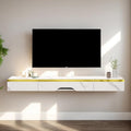 Pmnianhua Floating TV Shelf with Drawers, 59'' Wall Mounted TV Console Entertainment Media Shelf with 2 Drawers and 1 Door for Bedroom Living Room (White)