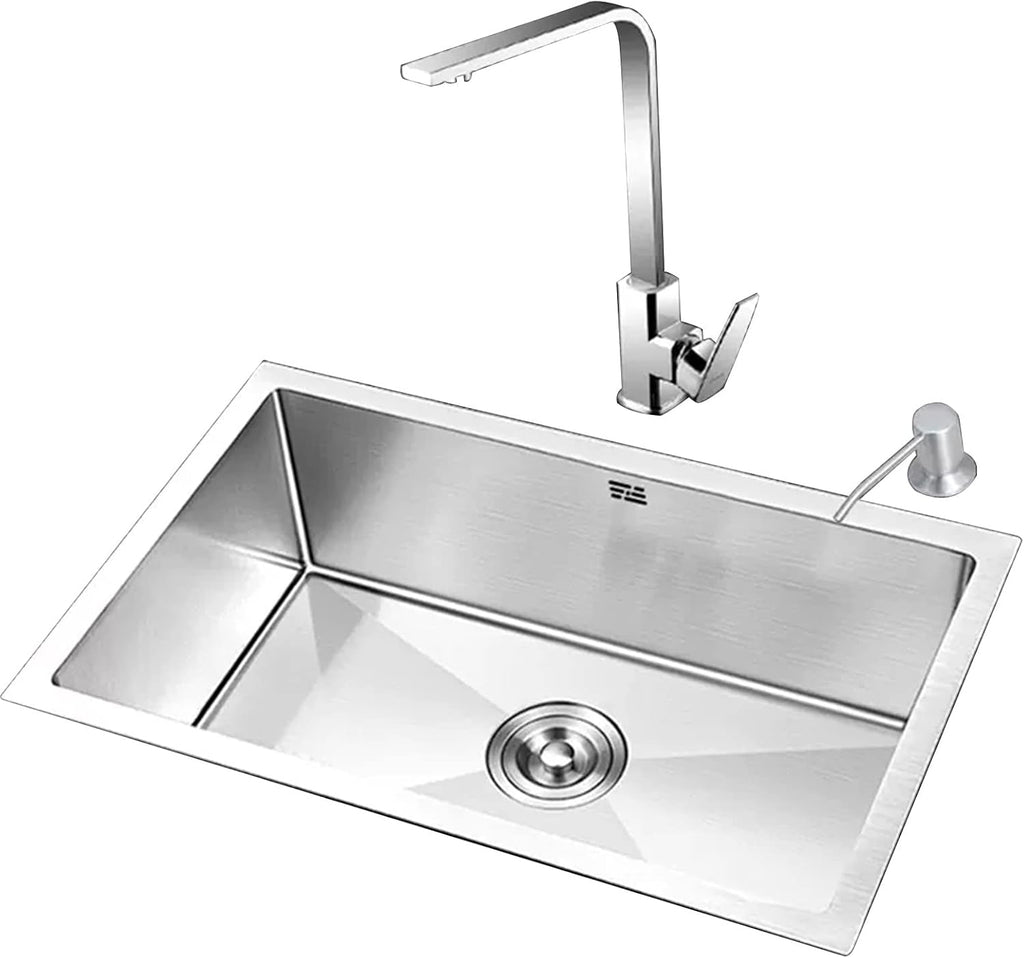Kitchen Sink with Faucet Stainless Steel Sink Undermount Sink Single Bowl Sink Sink with Complete Accessories (70 * 35Cm