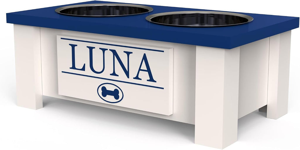 GTW Elevated Dog Bowl Stand for Small Dogs - Customized Feeding Station with Storage & Stainless Steel Food Bowls (Small, Blue)