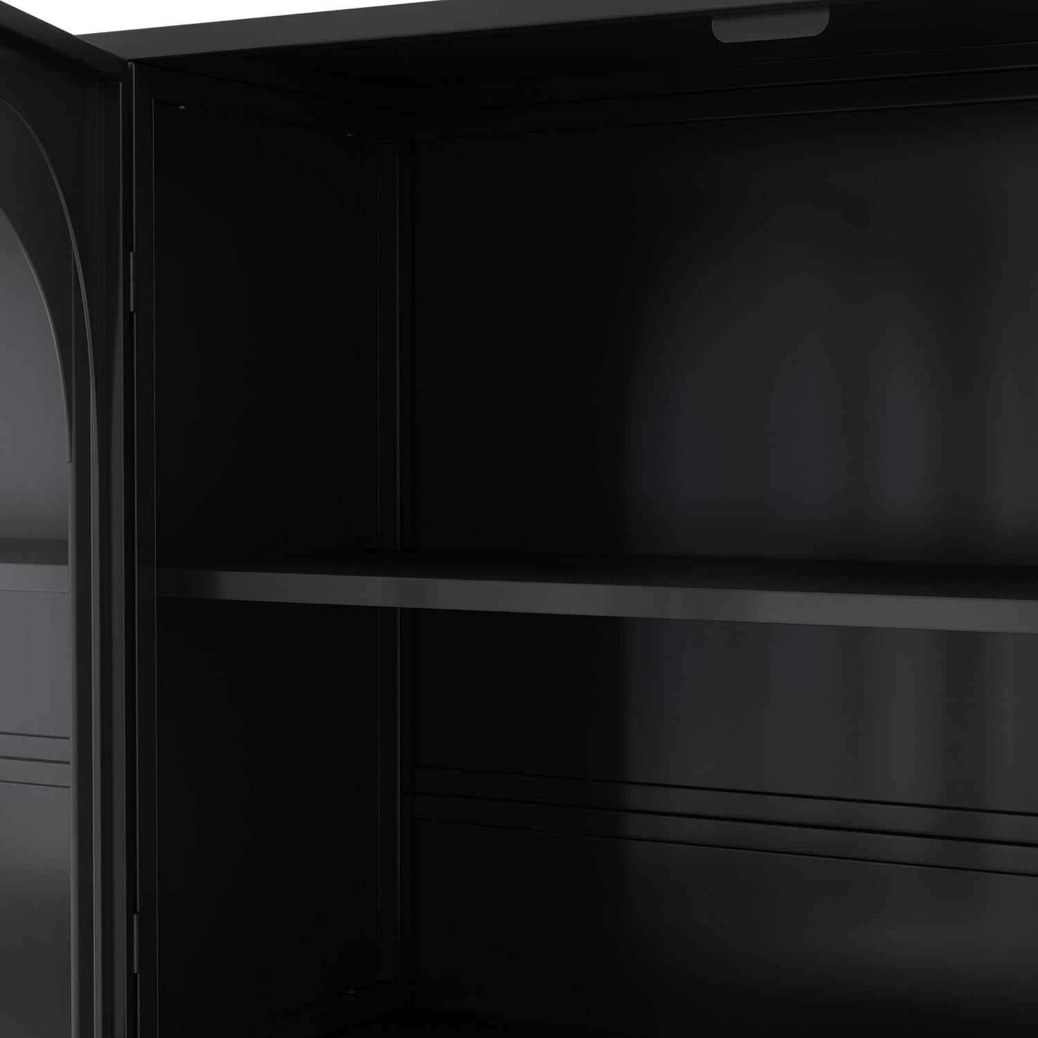 Retro Style Tempering Glass Door Wall Cabinet with Detachable Shelves and Open Shelves，for Office Dining Room,Living Room, Kitchen and Bathroom.Black