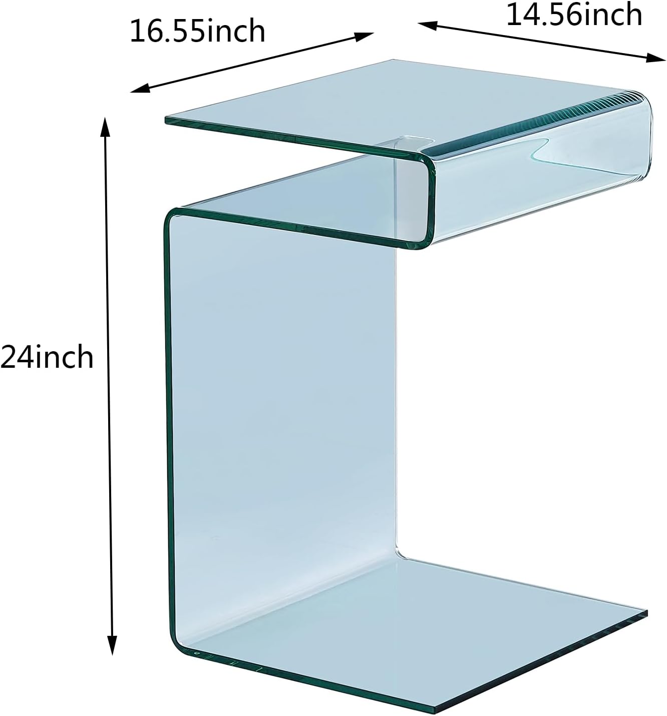 Glass Nightstand End Table, Clear S-Shaped Bedside Side Tables for Living Room, Sofa Bent Glass Table 16.55' D x 14.56' W x 24' H