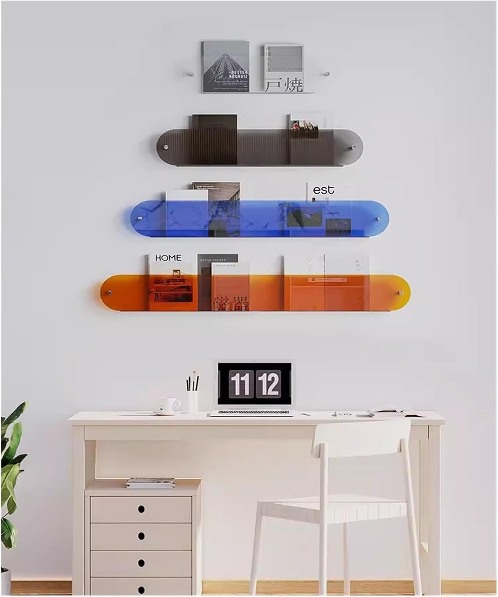 Wall Shelves, Acrylic Floating Wall Shelf, Wall Mounted Bookshelf Bathroom Storage Rack Display Storage Box with Rounded Corners (Color : Clear, Size : 110cm/43.3in)