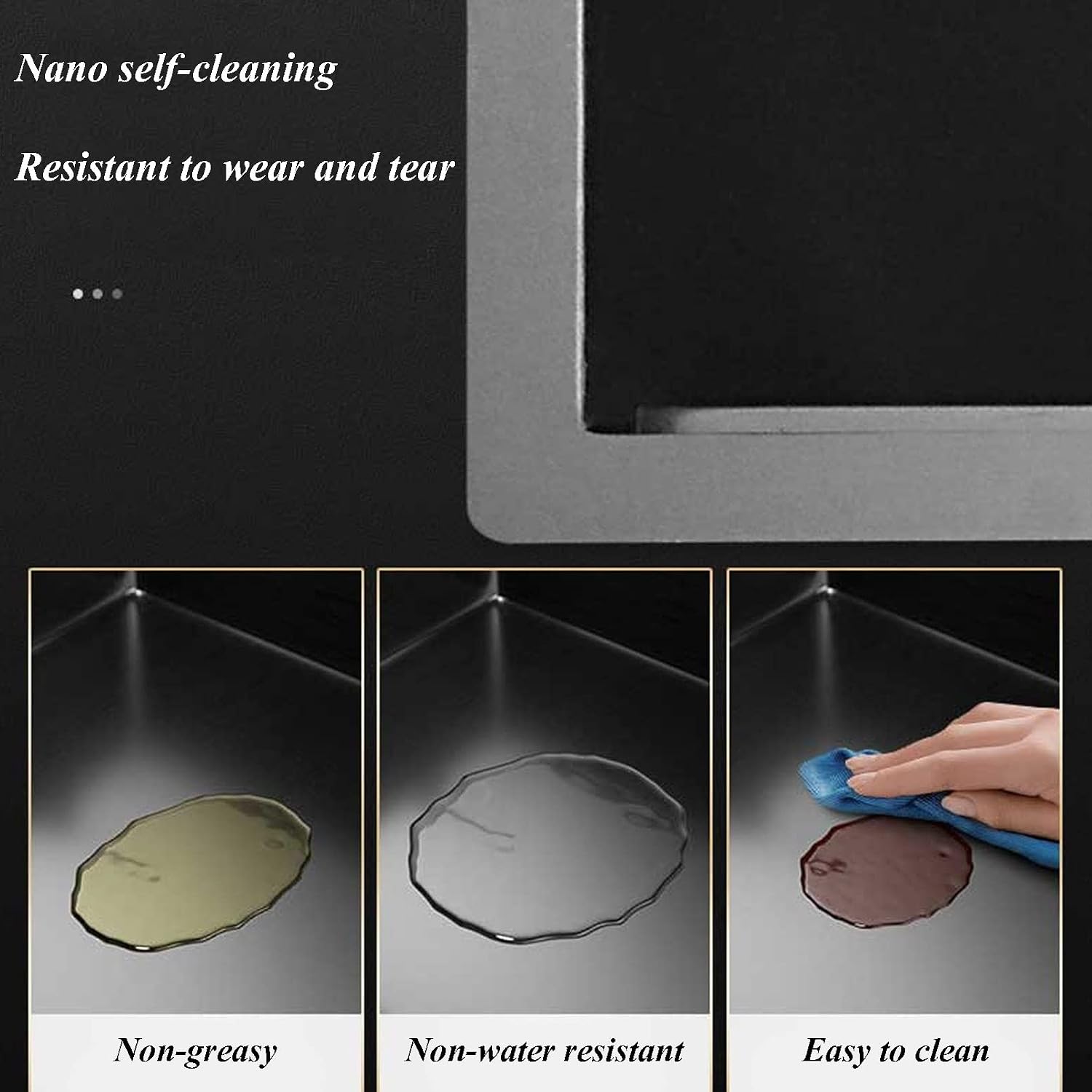 Undermount Kitchen Sink Hidden Sink with Foldable Tap and Cover, Laundry Utility Drop-in Topmount Single Bowl Sink Stainless Steel Kitchen Bathoom Sinks, Bl(Black-35x45cm