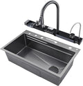 JATIBOSH Waterfall Kitchen Sink, Nano 304 Stainless Steel Single Bowl Sink Digital Display Farmhouse Workstation Drop in Sink
