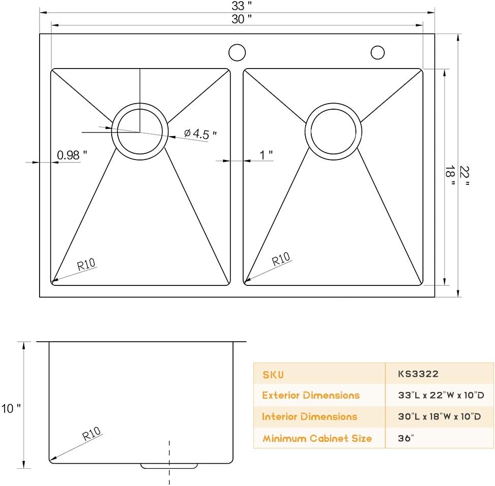 33 Inch Double Bowl Drop In Kitchen Sink-Bokaiya 33x22 Stainless Steel Drop-In Sink Kitchen Top Mount 16 Gauge Deep 50/50 Low-Divide Over Counter Double Bowl Kitchen Sink with Rack&Grid