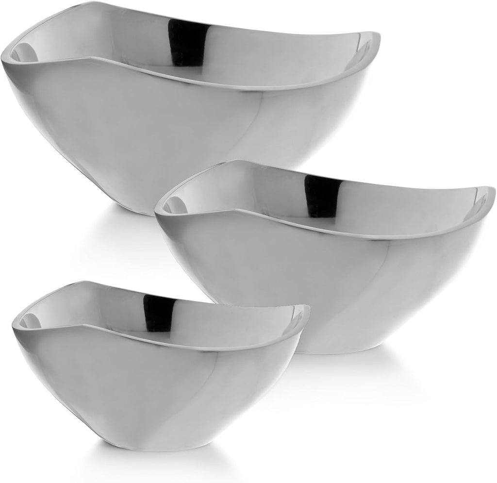 nambe Tri-Corner Bowl | Made of Metal Alloy | Large Silver Serving Bowl for Side Dishes, Home Decor, and Fruit | Use for Countertop Display and Home Bar Décor | 11-Inch