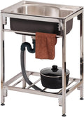 Utility Sink Laundry Tub with Adjustable Metal Legs and Storage Shelf, Stainless Steel Home Commercial Single Bowl Sink for Laundry Room, Basement or Garage Workshop