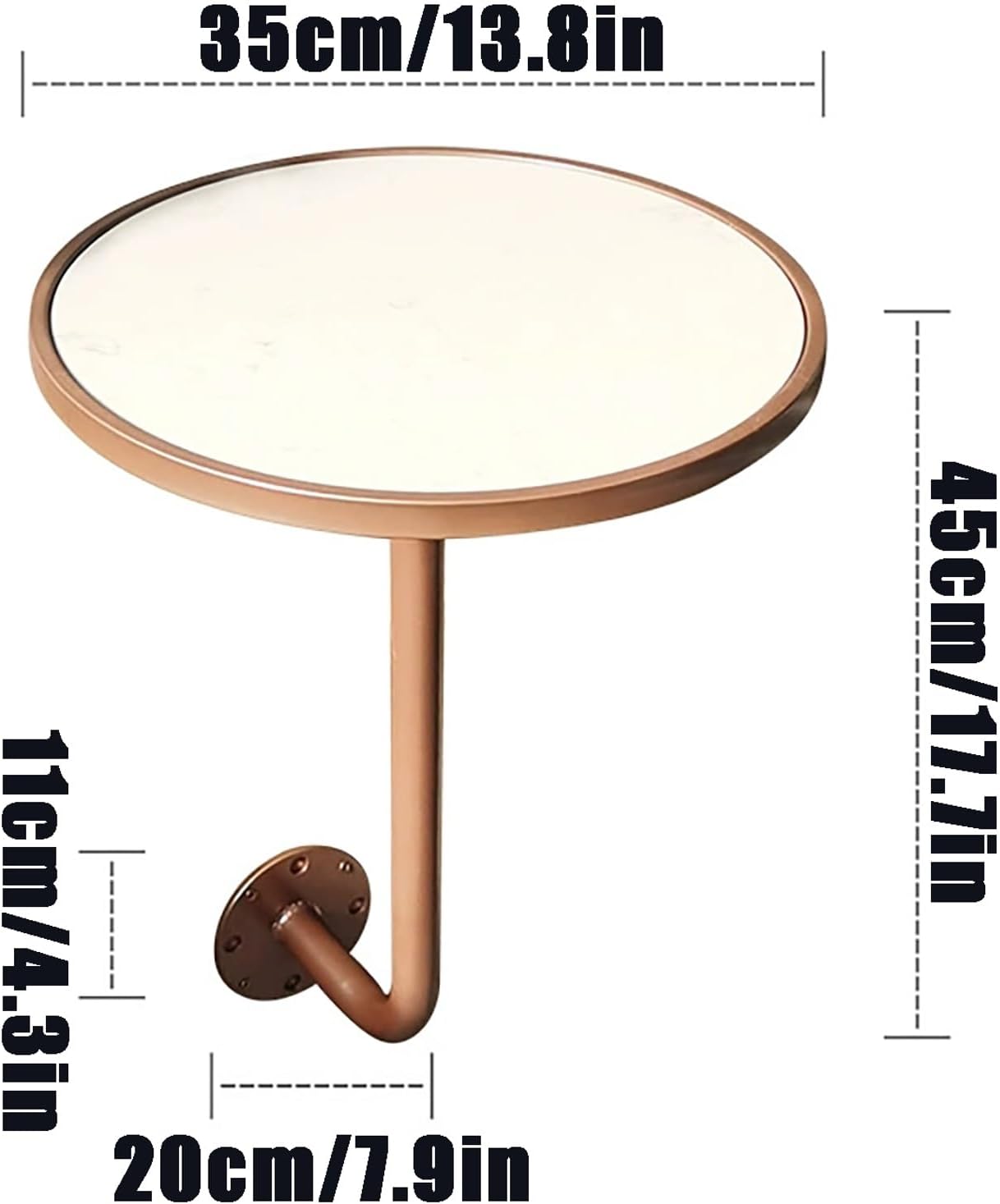 Light Luxury Wall-Mounted Side Table, Marble Cafe Bistro Table with Rose Gold Frame, Space-Saving Corner Desk for Coffee Shop, Living Room(White,35x45x20cm)