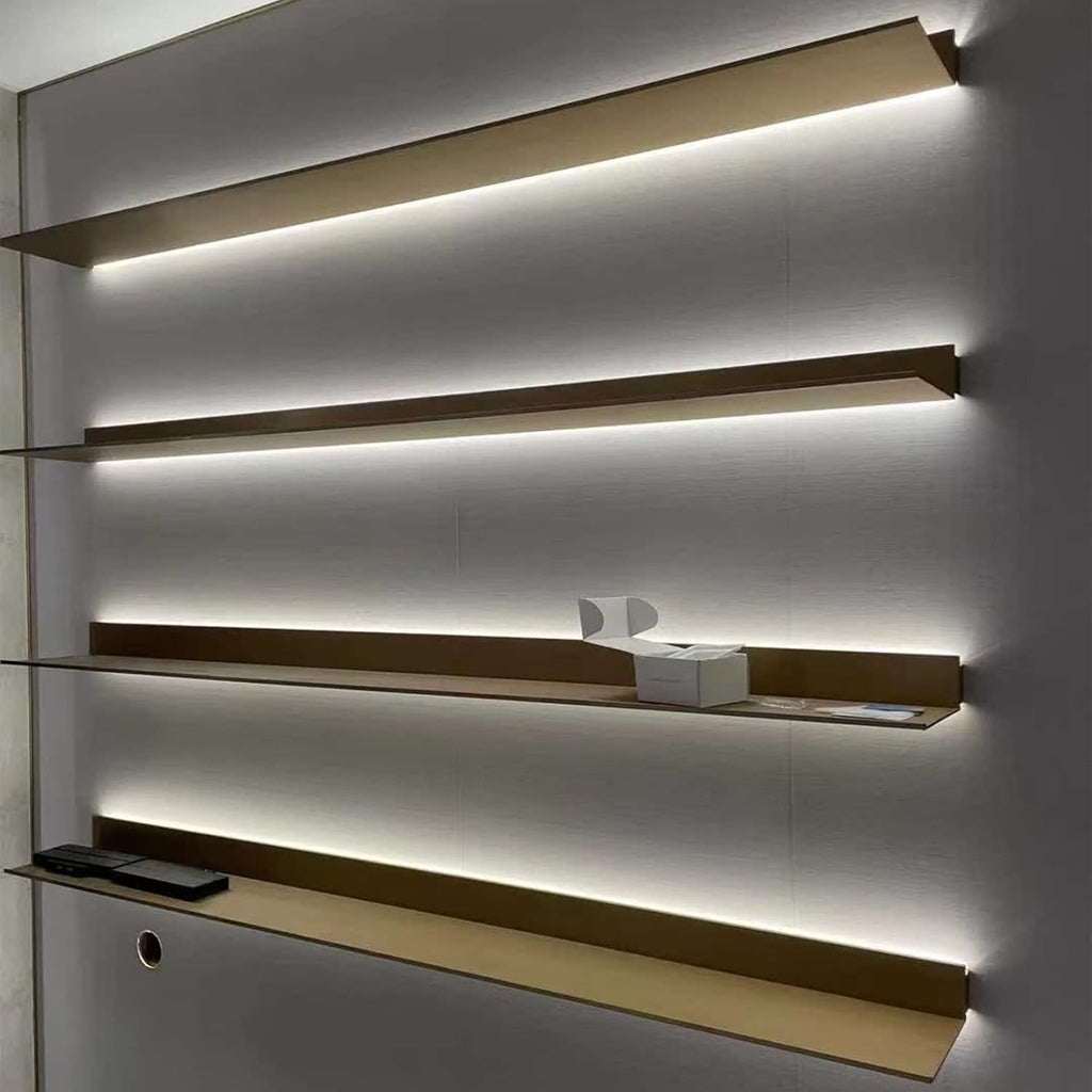 Storage Rack, LED Light Aluminum Wall Shelves, Floating Wall Shelves Floating Shelves Wall Mounted Light-Emitting Shelves for Plant Shelf Or Bookshelf (Gold-60x20cm