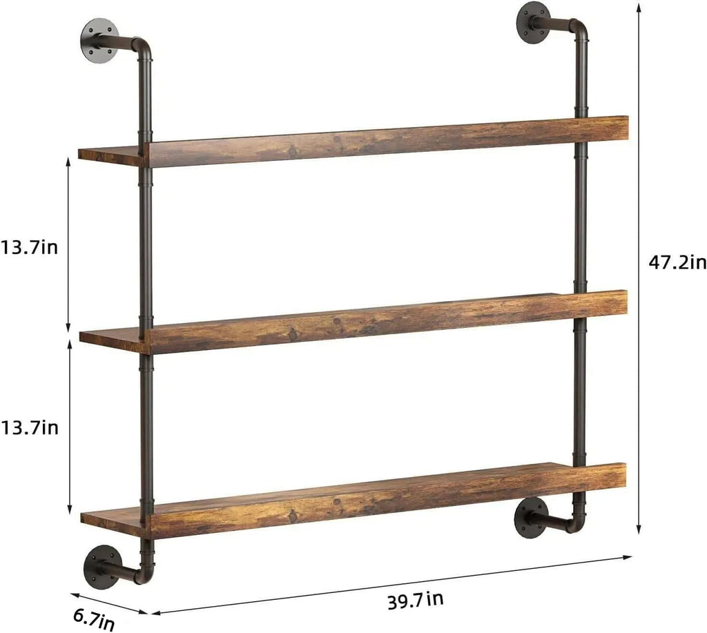 3-Tier Wall Mounted Wine Rack with LED,Liquor Bottles Floating Shelves Display Storage Organizer for Home Bar Dining Room Kitchen (40' W x 47.2' H)