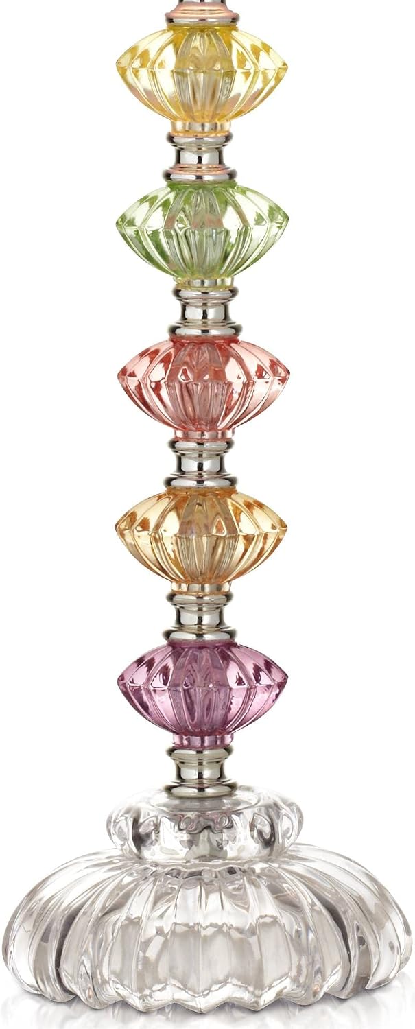 360 Lighting Bohemian Traditional Chic Style Accent Table Lamps 21' High Set of 2 Multi Colored Stacked Glass Deep Pink Bell Shade Decor for Kids Girls Room Bedroom Bedside House Nightstand