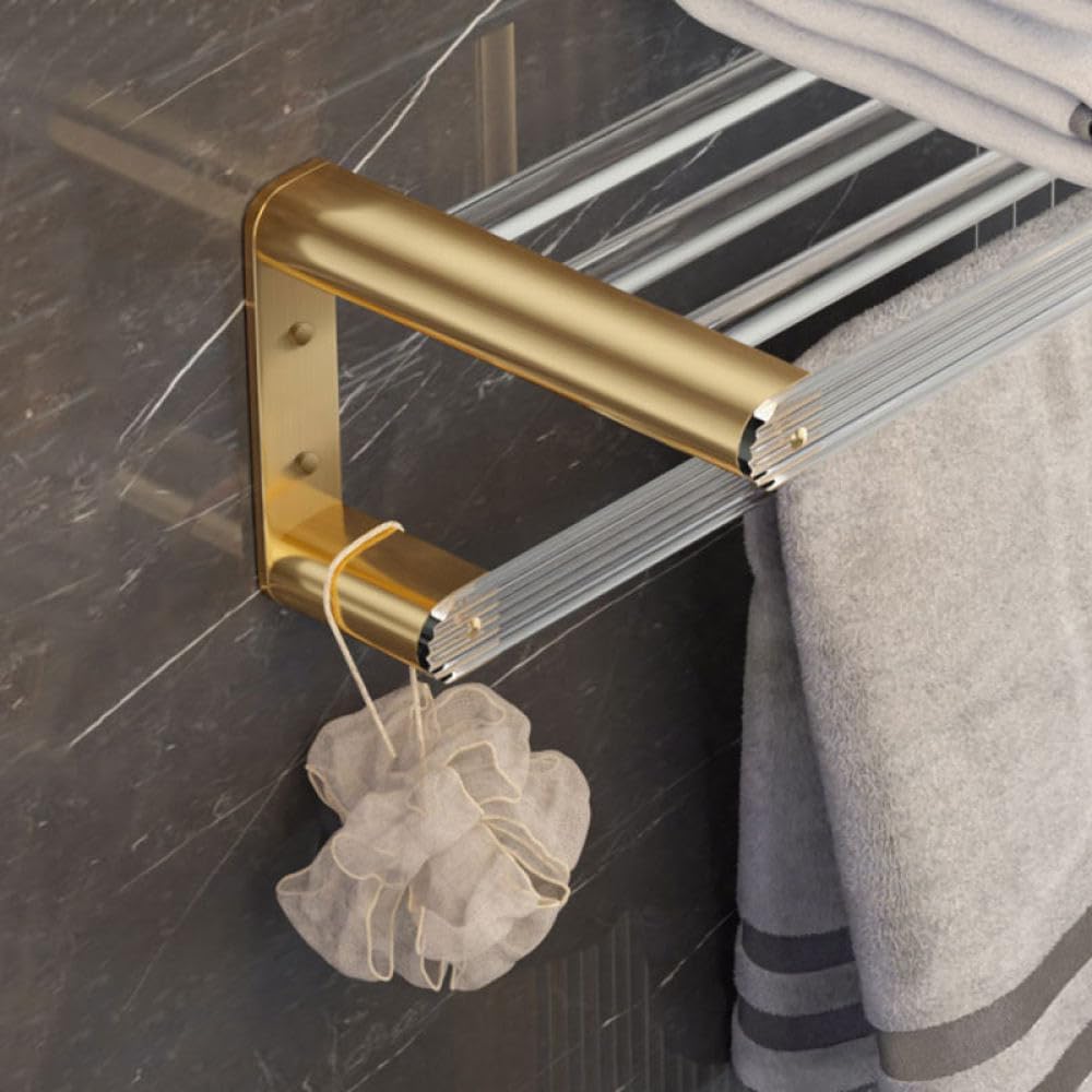 Bathroom Hardware Set, Gold Bath Accessories Wall Mounted Towel Rack,Towel Bar,Toilet Brush,Towel Hooks,Paper Holder,Towel Rack