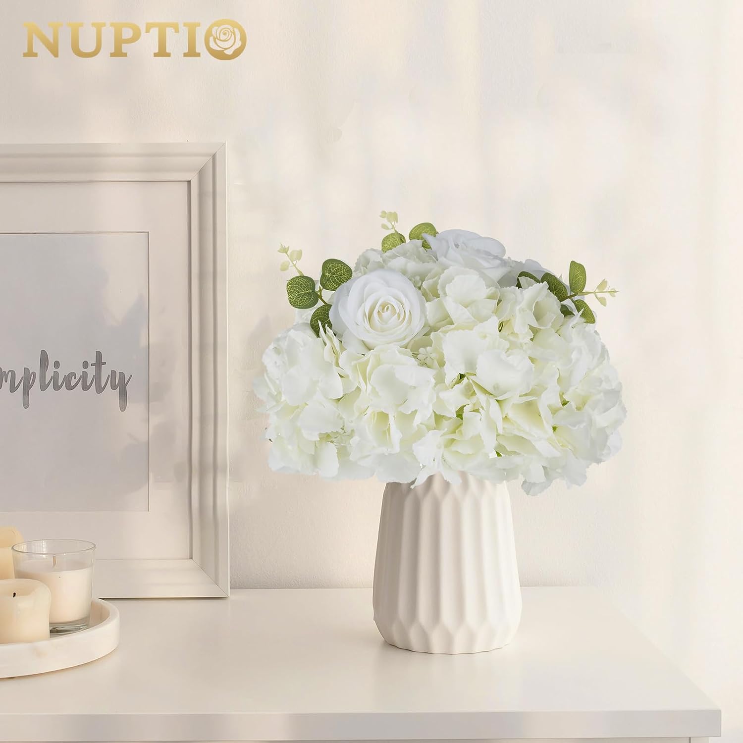 NUPTIO Flower Balls for Centerpieces Wedding: 10 Pcs 11.8 inch Diameter Artificial Flower Ball Arrangement Bouquet Centerpiece for Tables - White Fake Rose Flowers for Wedding Decor