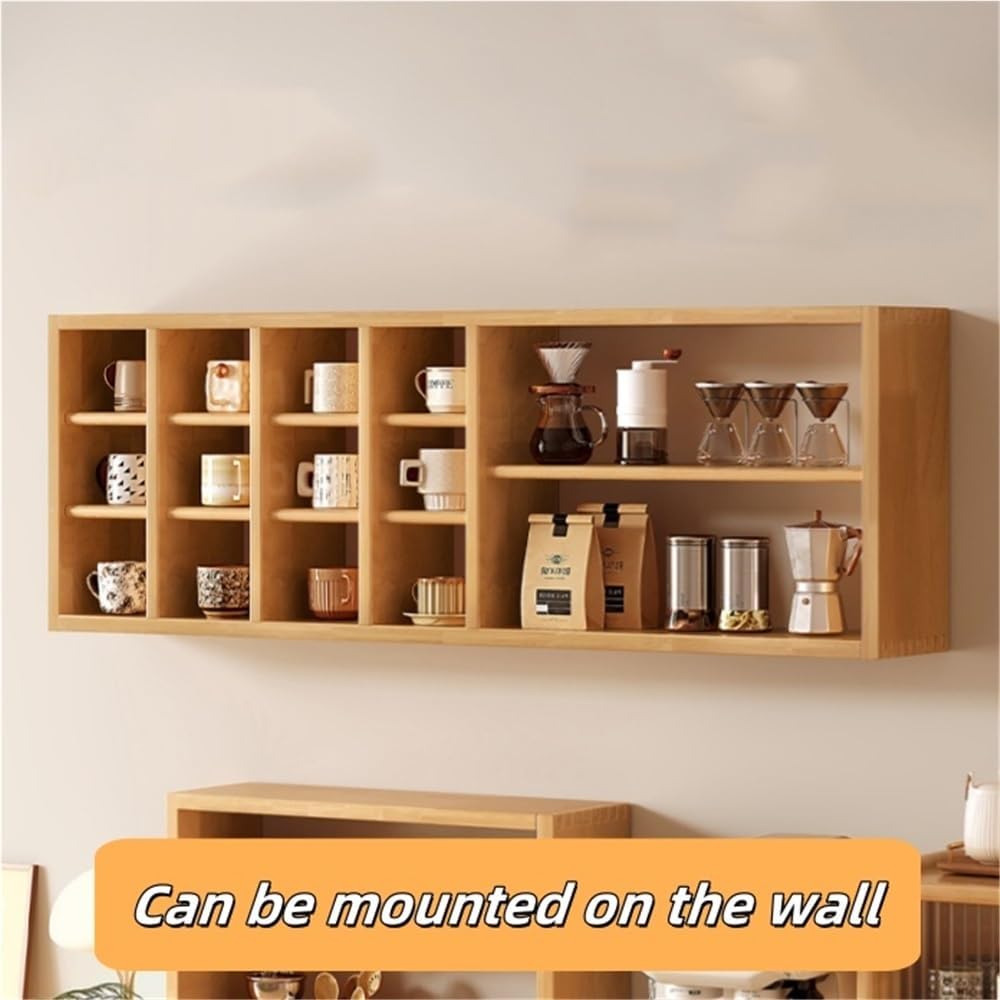 Wall Mounted Mug Rack with Wooden, Coffee Mug Display, Cup Organizer for Kitchen Cabinets, Solid Wood Wall Shelf for Mug Display, Storage and Wall Decor(Brown)