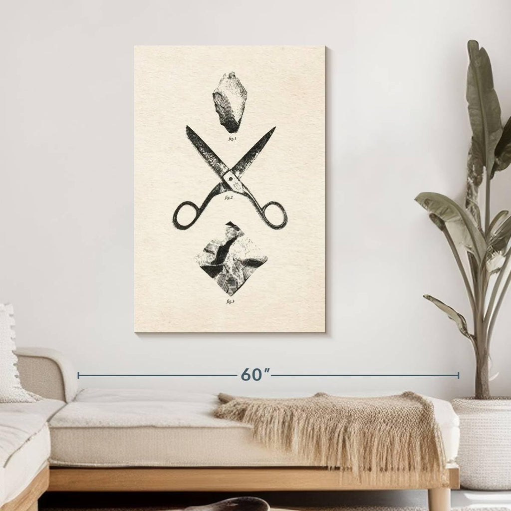 ElephantStock - Rock Scissors Paper Vintage Wall Art - Vertical Canvas Wall Art - Home Office Wall Decor - Drawing Game Canvas Art - Black And Gray Decor by Daniel Coulmann - 30' x 45'