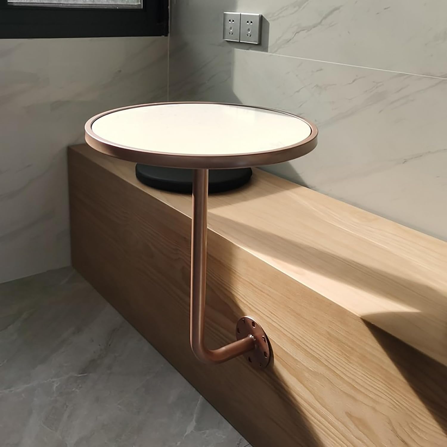 Light Luxury Wall-Mounted Side Table, Marble Cafe Bistro Table with Rose Gold Frame, Space-Saving Corner Desk for Coffee Shop, Living Room(White,40x45x20cm)