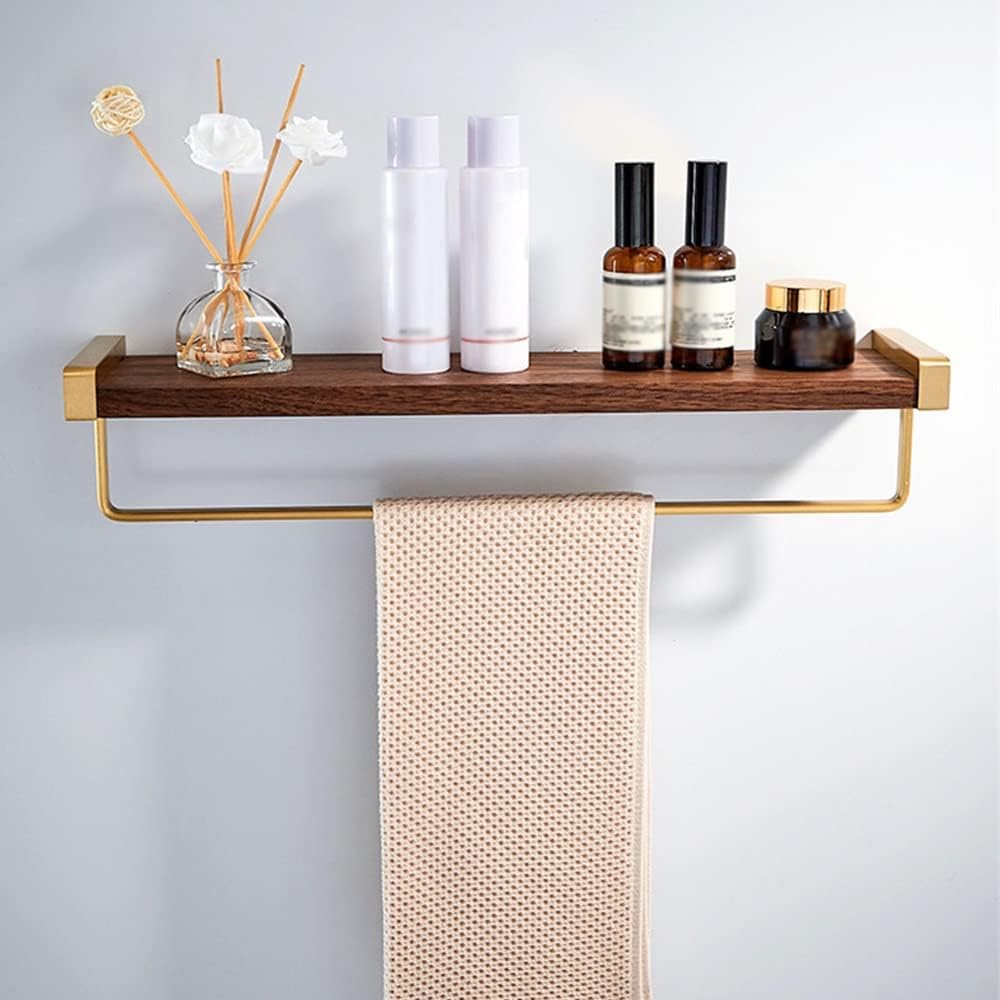 Multifunctional Shower Caddy Wood Bathroom Shelf Floating Shelves with Towel Hanger Wall Mounted Corner Shelf Cosmetics Storage Rack Kitchen Spice Rack Sturdy Durable/Shelf 40Cm (40cm With Bar )