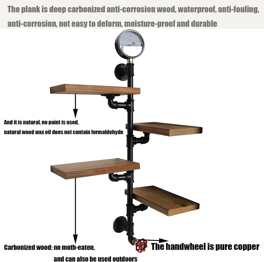Black, Industrial Pipe Shelf Bracket, 4 Tiers Retro Wall Mounted Floating Shelf, Corner Floating Shelves Wall Mounted, Retro Rustic Industrial Shelf for Bar Kitchen Living Room