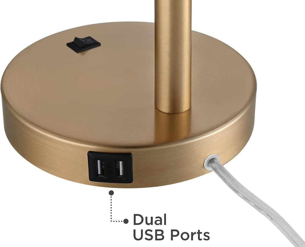 360 Lighting Sully Mid Century Modern Industrial Desk Table Lamp with USB and AC Power Outlet 23.5' High Antique Brass for Living Room Bedroom House Bedside Nightstand Home Office Reading