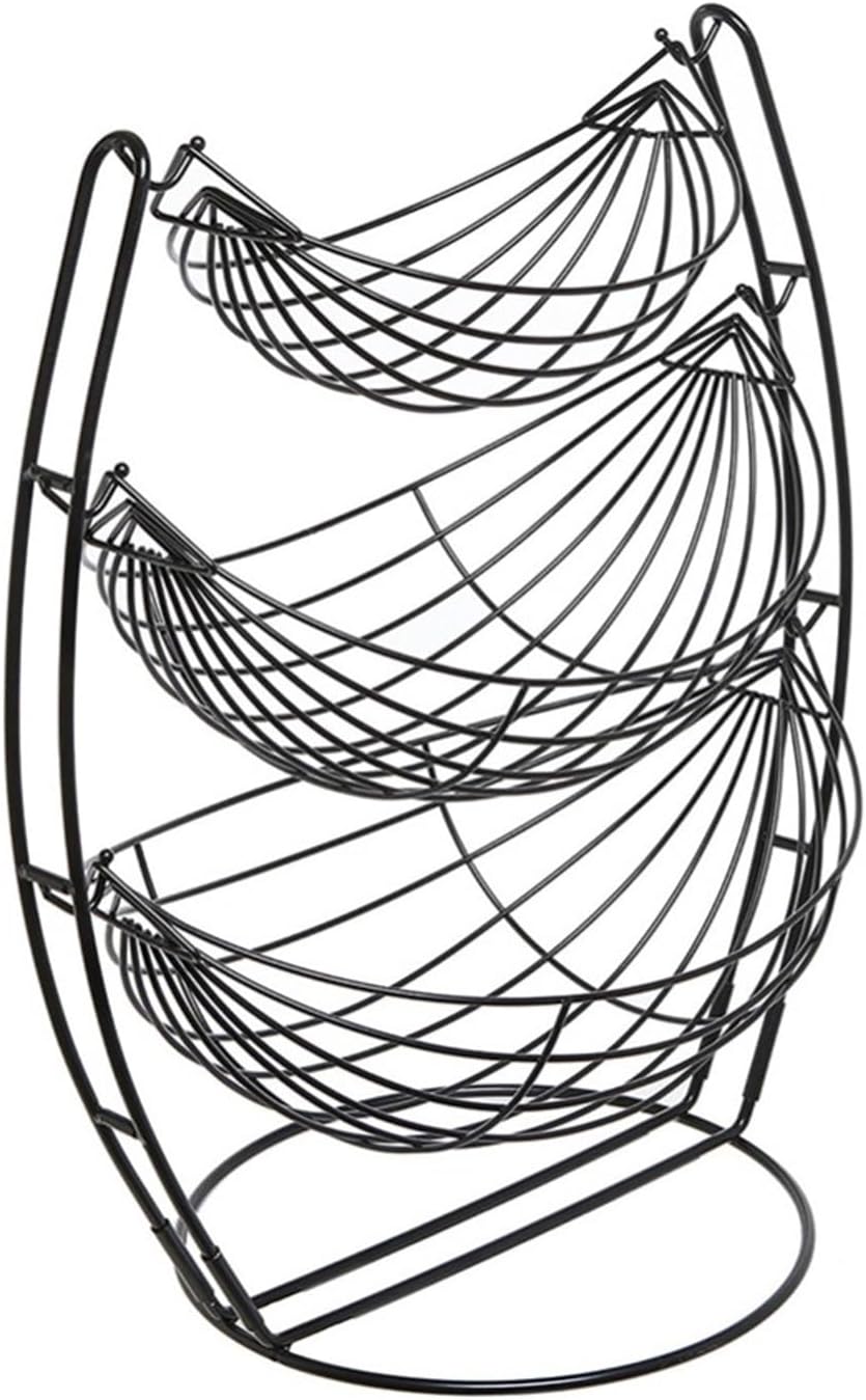 Fruit Rack 3 Tier Fruit Basket Bowl for Kitchen Counter - Black Triple Hammock Fruit/Vegetables/Produce Metal Rack Display Stand