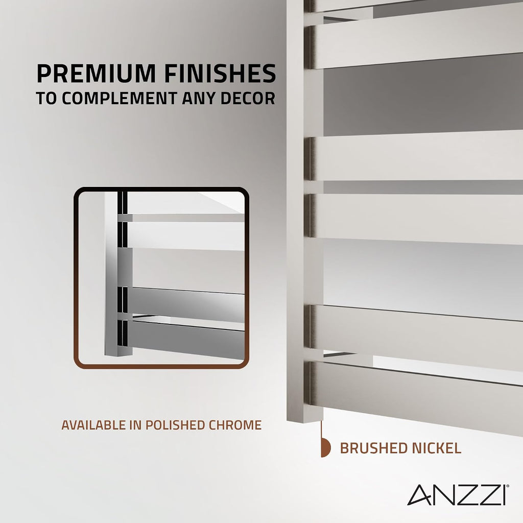 ANZZI Starling 6-Bar Wall Mounted Brushed Nickel Towel Warmer, Energy Efficient 80W Electric Plug in Heated Towel Rack for Bathroom, Stainless Steel Towel Heater Rail Quick Towel Dryer, TW-AZ025BN