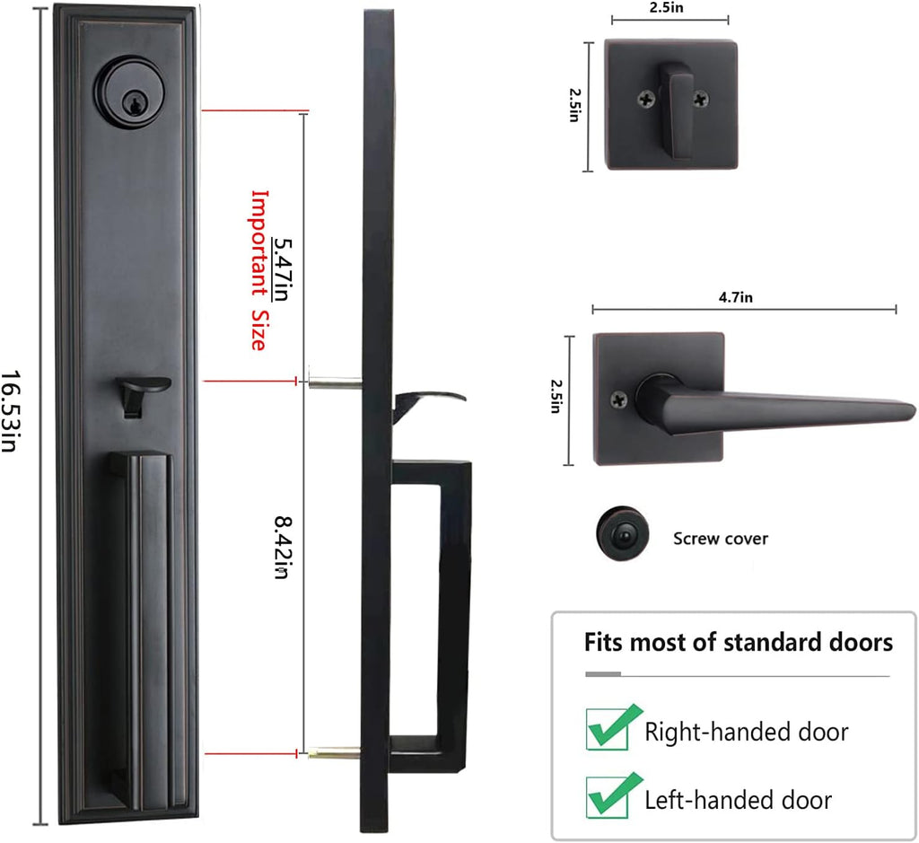 Double Door Handle Set with Dummy Inactive Handle Set for French Right and Left Hand Door (2011 Keyed & Dummy Set, Oil Rubbed Bronze)