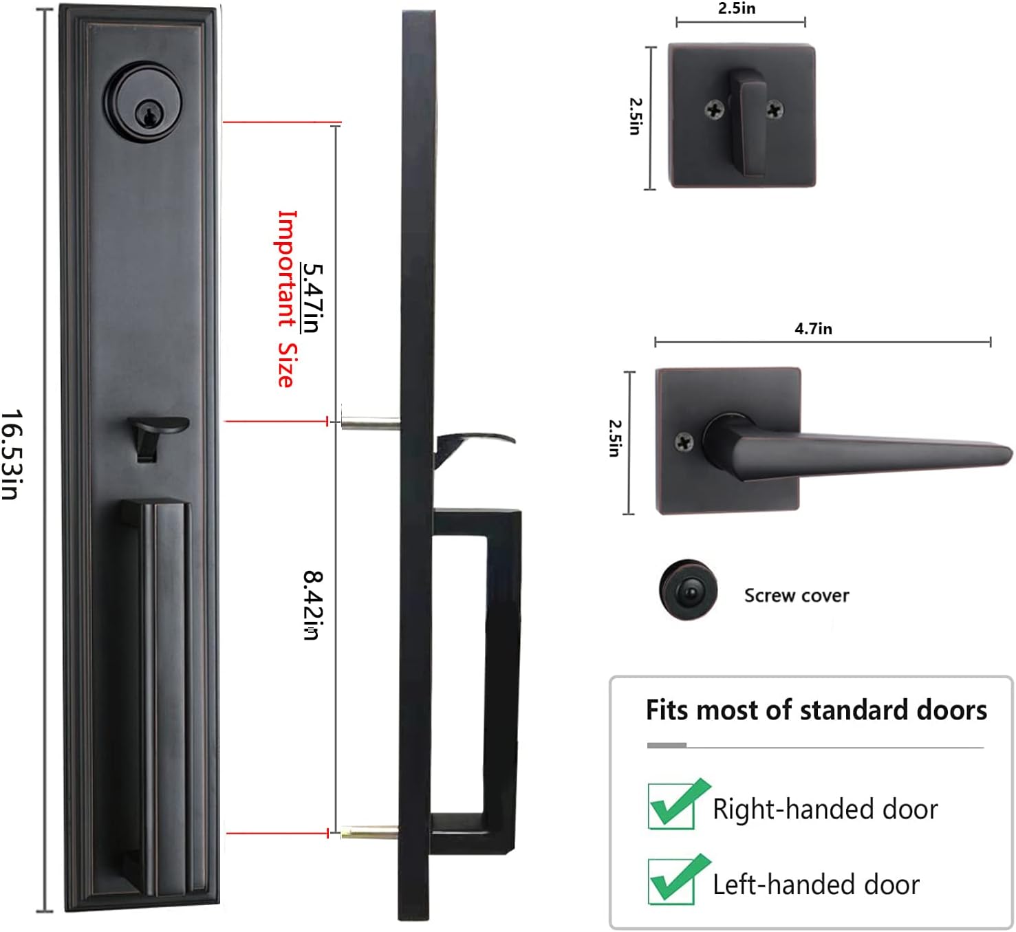 Double Door Handle Set with Dummy Inactive Handle Set for French Right and Left Hand Door (2011 Keyed & Dummy Set, Oil Rubbed Bronze)